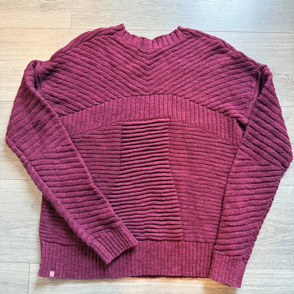 Lululemon As Promised Burgundy Ribbed Knit Crewneck Sweater Side Zipper - Picture 5 of 5